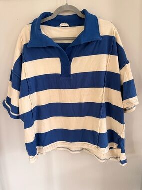 100% Cotton Blue and White Striped Rugby Polo